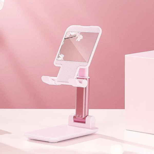 Mobiltelefonhållare Inställning Stativ Bordsdocka för Samsung iPhone Huawei Redmi - Rosa Rosa