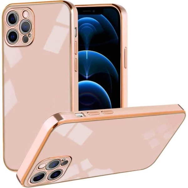 Cover til iPhone 12 Pro (6,1") Pink Anti-ridse Fashion TPU Guld Border Luksus blød Rosa