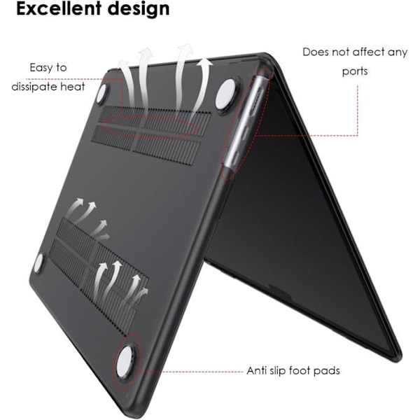 Skyddsfodral Kompatibelt med MacBook Air 13 Tum M4 A3240 M3 A3113 M2 A2681, Ute 2025 2024 2022, Skyddsetui Färg: Transparent svart