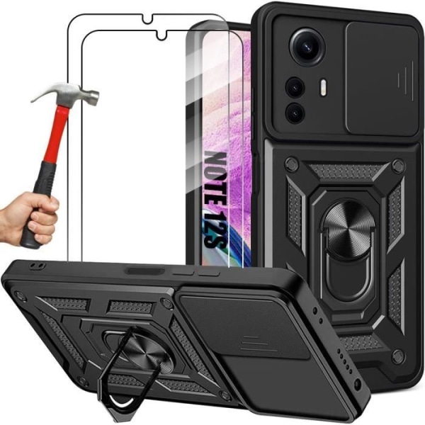 Cover til Xiaomi - Redmi Note 12S - Sort - Stødabsorberende - Tempered Glass - 360° Støtte Svart