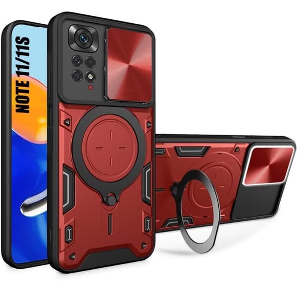 Coque - Xiaomi - Redmi Note 11 - Stötsäker - Rep-fri - Metallstöd Röd