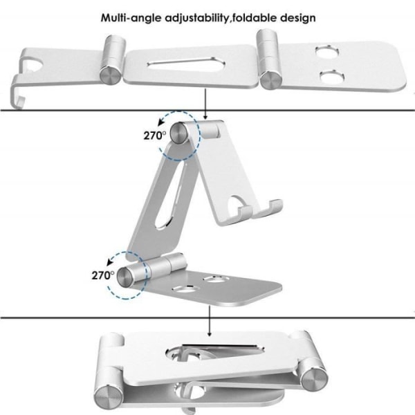 Telefonholder, tabletholder, dockholder til mobiltelefon, andre smartphones aluminium - sølv