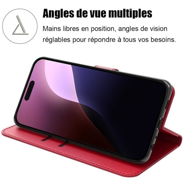 iPhone 16 Pro cover - MÆRKE - Rød - PU Læder - Foldbart Stativ - 2 Temperede Glas Röd