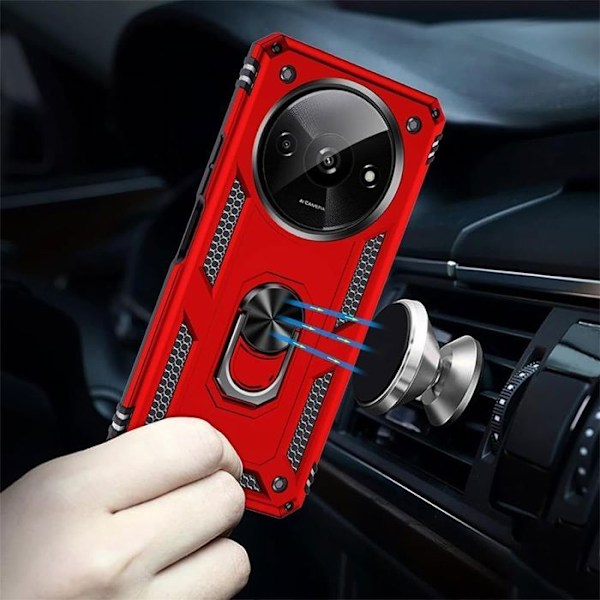 Coque + 2 Glas med Stötabsorberande Bumper Skydd med Roterande Ring - Röd Röd