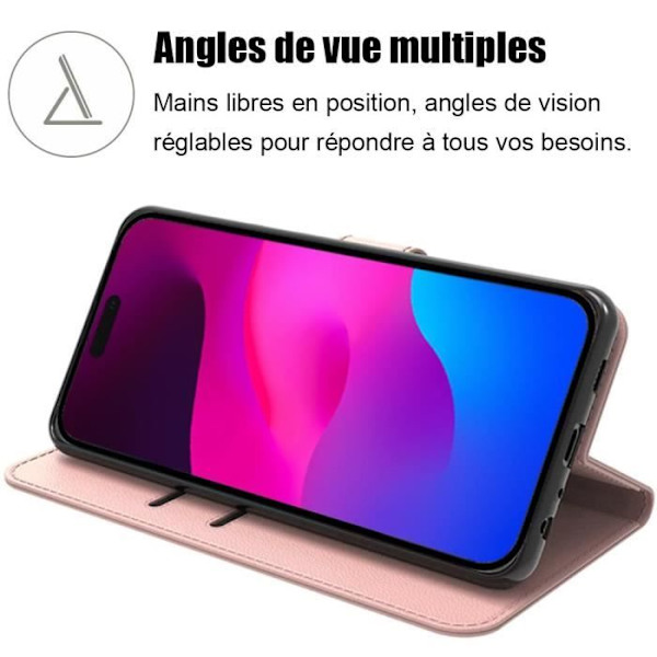 Fodral för iPhone 15 Plus med 2 härdade glasögon, rosa lädereffektskydd, magnetisk stängning
