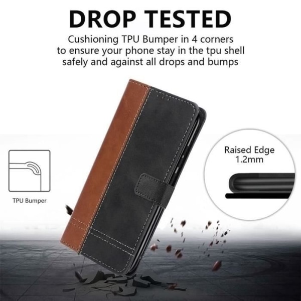 Fodral till Samsung Galaxy S24 Plus (S24+) - Vikbart Anti-Rapskydd Lädereffekt Brun-Svart