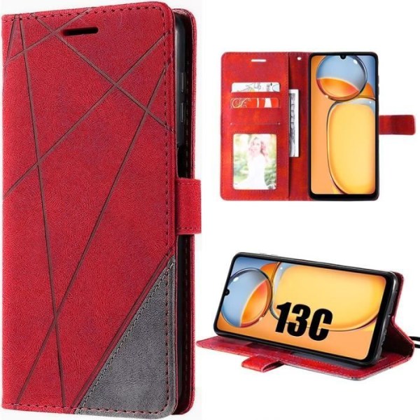 Coque - Xiaomi - Redmi 13C - Simili Læder - Stødabsorberende Beskyttelse - Indbygget Stativ Röd