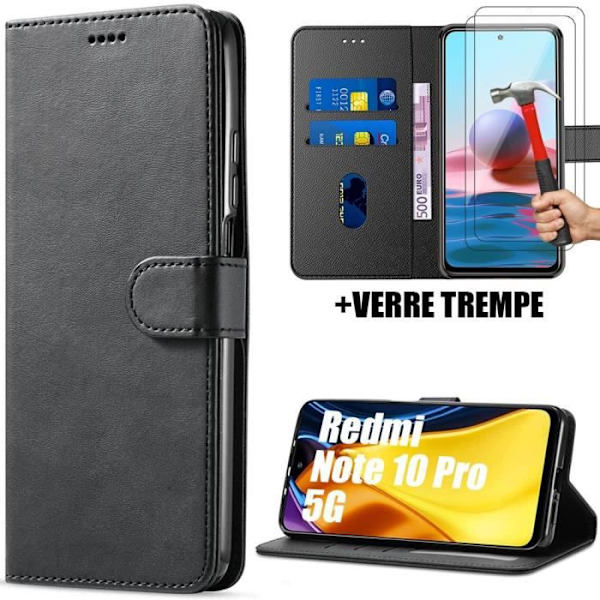 Set med 2 härdade glasögon + fodral för Redmi Note 10 Pro 5G (6,67") Svart Anti-Shock 360 graders skydd Svart