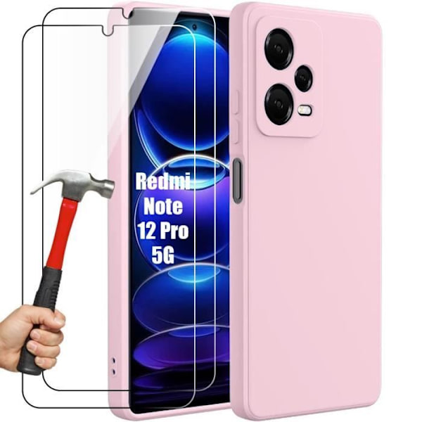 Silikonfodral för Xiaomi Redmi Note 12 Pro 5G (ej för 4G), tunt anti-skrapa mjukt skydd ljusrosa + 2 härdade glasögon