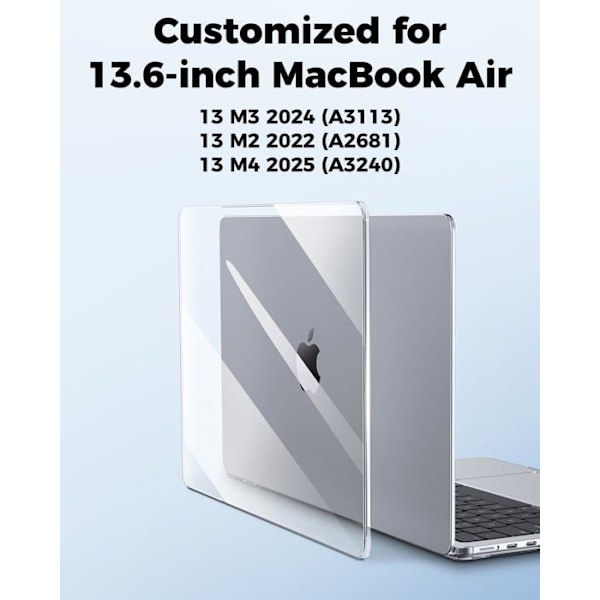 Coque Kompatibel med MacBook Air 13,6 Tum M2 M3 M4 (A2681 A3113 A3240) 2025 2024 2022 Mac 13 Hårdt Etui Case Färg: Klar Kristall