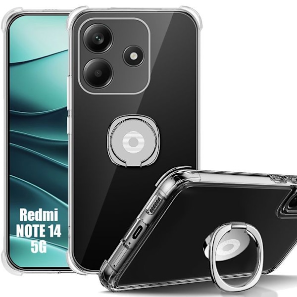 Coque til Xiaomi Redmi Note 14 5G (ikke til 4G) med sølvfarvet roterbart stativ - EFConnection Transparent