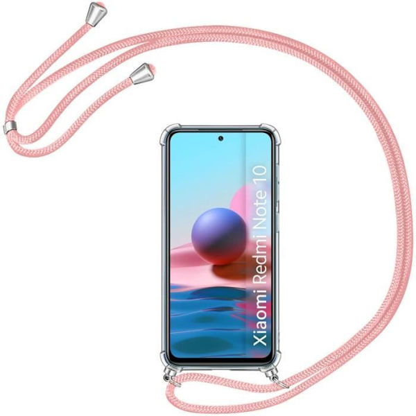 Fodral för Redmi Note 10 4G (6,43") Skyddsförstärkta hörn TPU Stötsäkert hörn med snöre Rosa Transparent-rosa