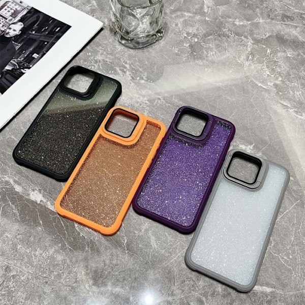 Fodral för iPhone 16 Plus, stötsäkert glitterfodral med skydd mot baklins - Genomskinlig lila
