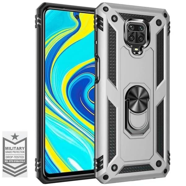 Skyddande skal - E.F.CONNECTION - Redmi Note 9S - Silver - Hård - Metallstöd med ring Silver