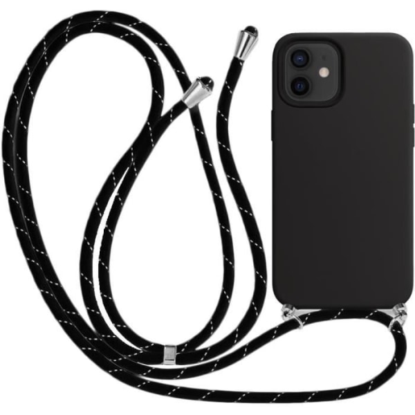 Cover til iPhone 12 Mini (5,4") Blød anti-shock anti-ridse silikone Inkluderer universal halsstrop sort Svart