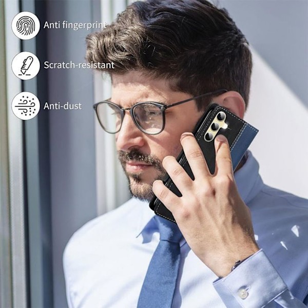 Coque + 2 Glashållare för Xiaomi Redmi Note 14 5G (ej för 4G) Skydd Fodral i Syntetläder Mjuk Mörkblå Marinblå, svart