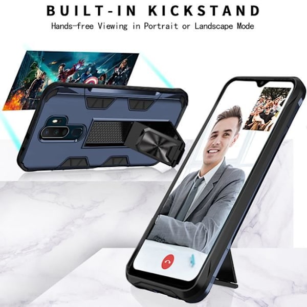 til Xiaomi Redmi Note 8 Pro etui med skærmbeskytter og støtteben, holdbar stødsikker rustning til magnetisk bilholder.