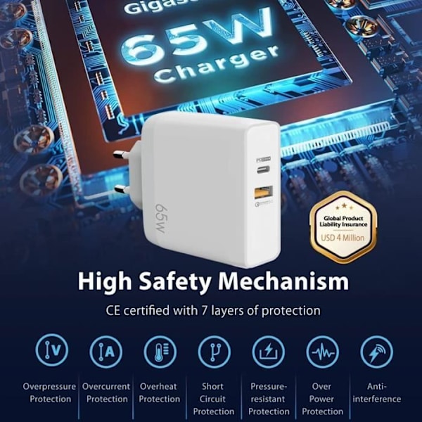 USB-C 65W Netadapter - E.F.Connection - Redmi Note 14 13 12 11 - 2 porte - PD 33W - QC 3.0 Vit