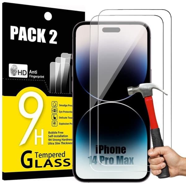 2 härdade glasögon för iPhone 14 Pro Max (6,7") Transparent skydd Transparent