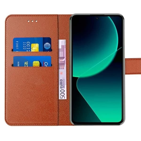 Coque portefeuille - E.F.CONNECTION - för Xiaomi 13T/13T Pro - PU-läder - Stötskydd - Stödfunktion kastanj