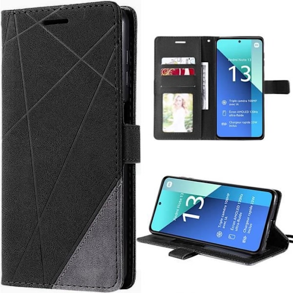 Fodral till Xiaomi Redmi Note 13 4G (ej för 5G) Anti-Scratch 360 graders skydd PU Läder Svart