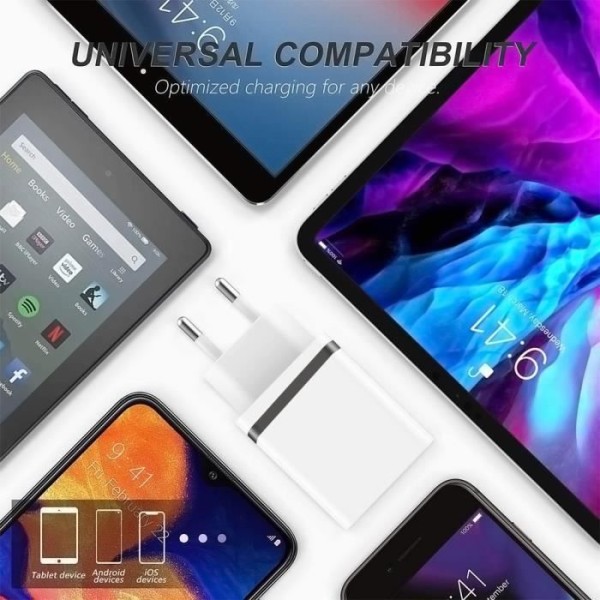 Snabbladdare - E.F.CONNECTION - 2-Port USB-C och USB-A - USB-C kabel 1M - Kompatibel med Xiaomi Mi 10 Vit