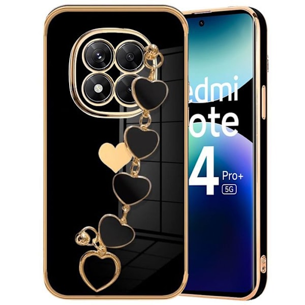 Coque för Xiaomi Redmi Note 14 Pro Plus 5G/Note 14 Pro+ 5G, Silikon Hjärtmotiv med Armband - Svart Svart