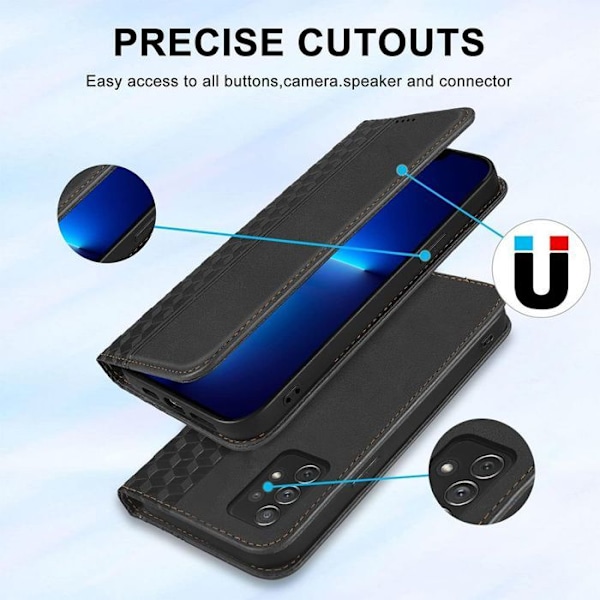 Coque til Xiaomi Redmi 14C, Flip Case i Magnetisk Syntetisk Læder Stødabsorberende Mosaikmønster - Sort Svart