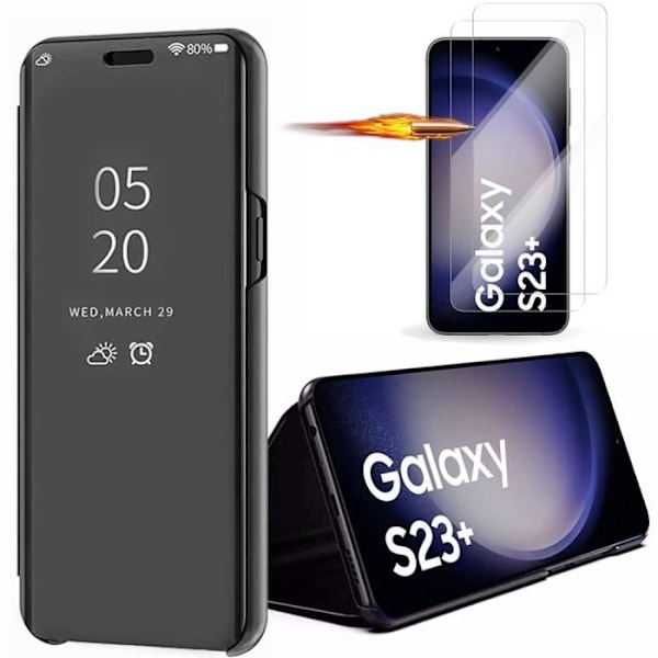 Skyddande skal - E.F.CONNECTION - Smart Case Svart - Hårt - 2 Härdat glas - Samsung Galaxy S23+ Svart