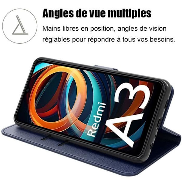 Coque - Xiaomi - Redmi A3 - PU-läder - Stötbeständig - Justerbart Stöd marinblå