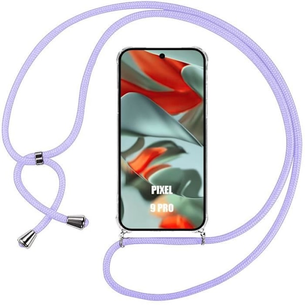Fodral för Google Pixel 9 Pro - Transparent skydd Förstärkt hörn + lila axelrem