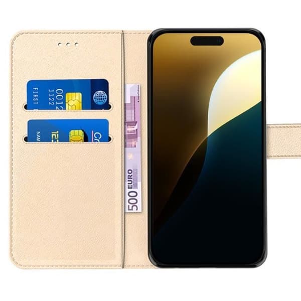 Coque - E.F.CONNECTION - för iPhone 16 Pro Max - PU-läder Guld - Stötabsorberande - Kortfack gyllene
