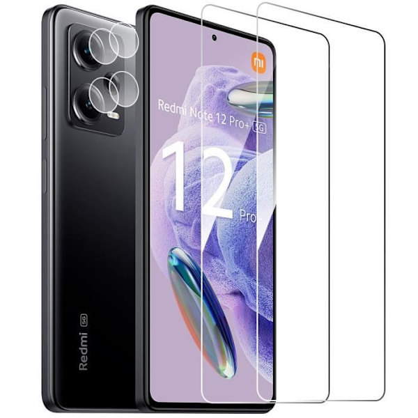 2 härdade skärmglasögon och 2 bakre kameraglasögon för Xiaomi Redmi Note 12 Pro+ 5G Transparent