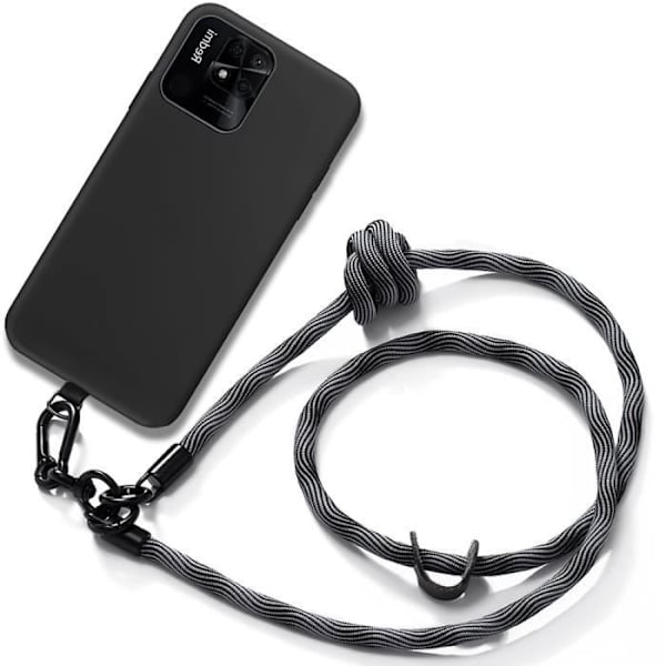 Nøglesnor til Xiaomi Redmi 10C Soft Silicone Black med grå lanyard