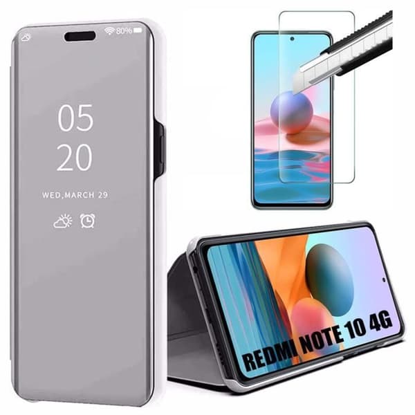 Skyddsskal - E.F.CONNECTION - Redmi Note 10 4G - Spegeleffekt - Härdat Glas - Silver silver