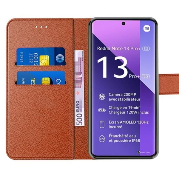 Coque - Xiaomi - Redmi Note 13 Pro+ 5G - PU læder - TPU - Stødabsorberende - Tegnebog kastanj