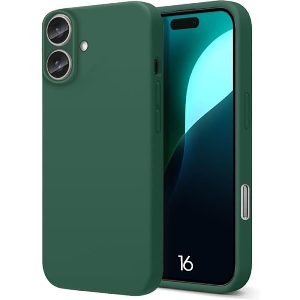 Cover til iPhone 16, Ultra Slim Beskyttelse Blød Mat Effekt Flydende Silikone Midnight Green