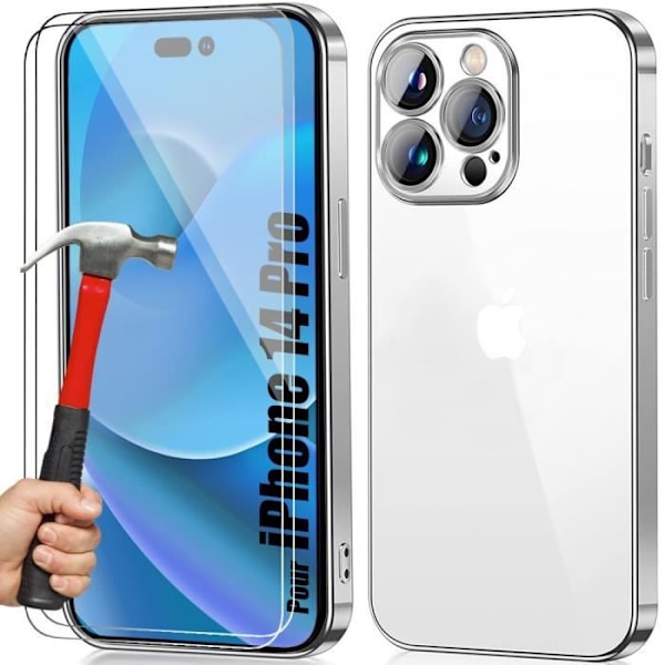 Etui til iPhone 14 Pro Silver Silikone og 2 glas skærmbeskytter