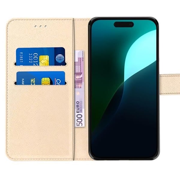 Coque til iPhone 16 - Stødabsorberende - Guldsyntetisk Læder - Foldbar - Indbygget Kortholder gyllene