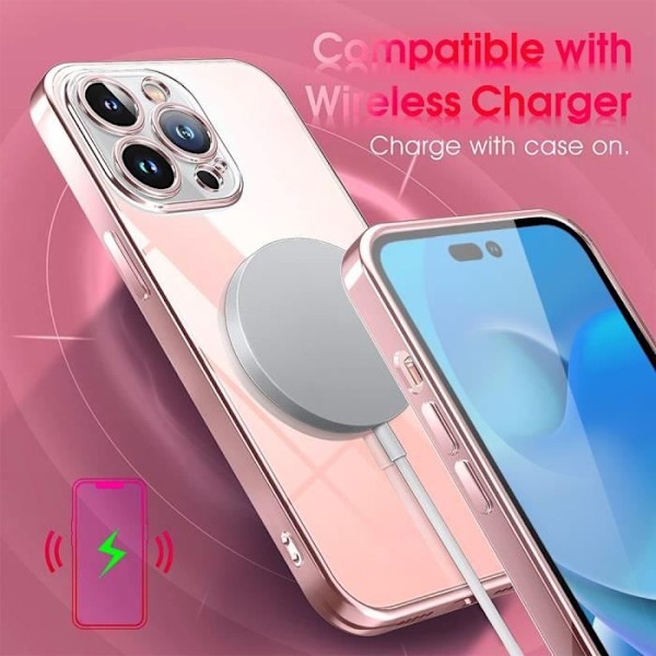 Coque - E.F.CONNECTION - för iPhone 14 Pro - Silikon - Rosa kromad kant - Ultra slim Rosa