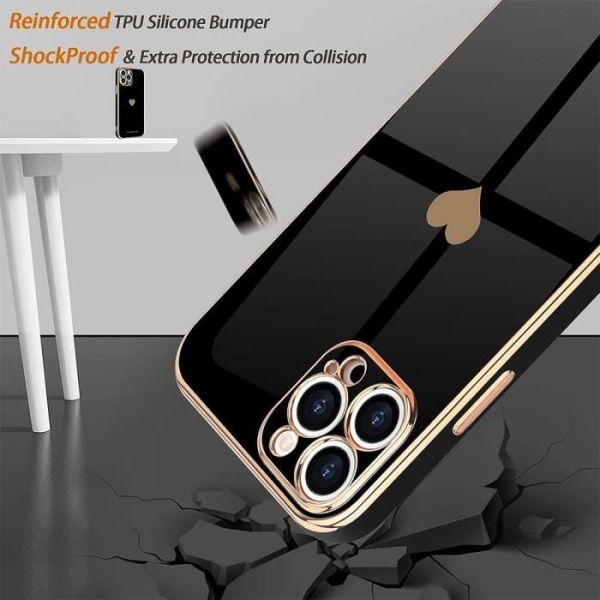Fodral för iPhone 15 Pro Black Heart Pattern Anti-Scratch Mjuk TPU