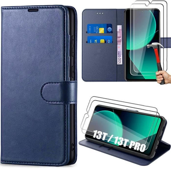 Coque - Xiaomi - 13T/13T Pro - Mörkblå - PU-läder - Helt skydd - Justerbart stöd marinblå