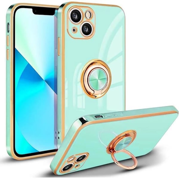 Beskyttelsesskal - E.F.CONNECTION - til iPhone 13 - Turquoise - Fleksibel - Guld kant med ring Turkos