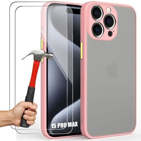 Coque - Silikon - för iPhone 15 Pro Max - Ultra Tunn Skydd - Rosa - 2 Tempererade Glas Ingår Rosa