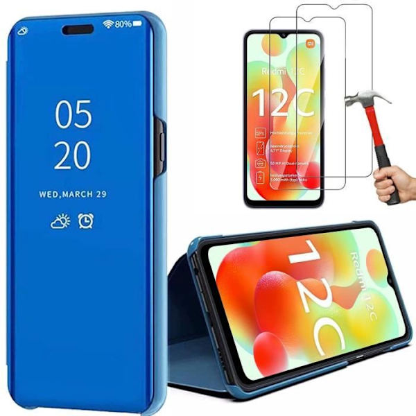 2 härdade glasögon + fodral för Xiaomi Redmi 12C - 11A blå hel anti-skrapa spegel Elegant skydd Blå