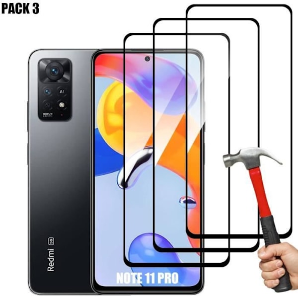 Set med 3 helhärdade glasögon för Xiaomi Redmi Note 11 Pro 4G-5G - E.F.ANSLUTNING - 9H Anti-Scratch Protection Transparent med svart kant