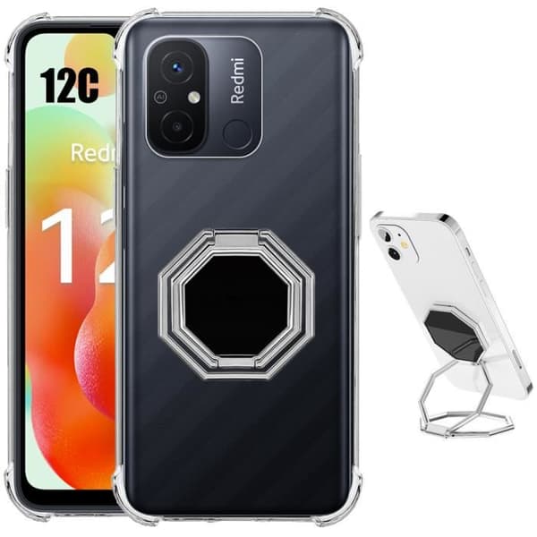 Coque - E.F.CONNECTION - Xiaomi Redmi 12C - Silikon Ultra Slim - Stötsäker - Stöd Multi-vinkel Silver