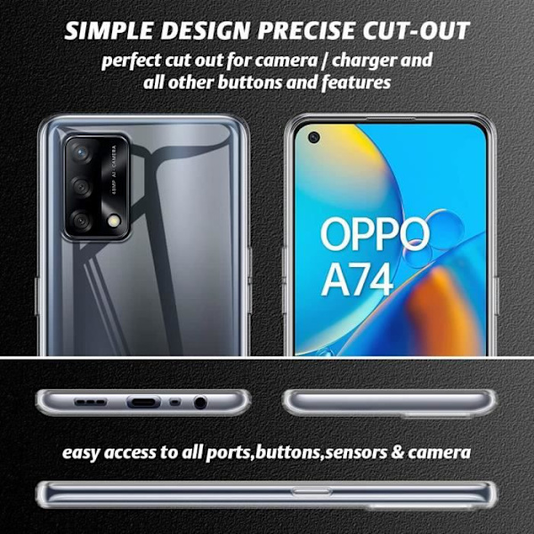 Mjukt fodral för Oppo A74 4G - OPPO - Transparent - TPU - Härdat glas - Skärmskydd Transparent