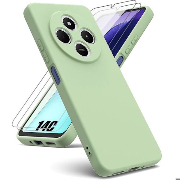 Fodral för Xiaomi Redmi 14C, Flytande Silikon Grön + 2 Tempererat Glas - E.F.Connection® Grön