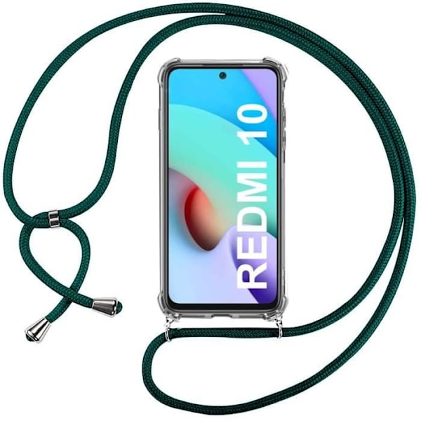Fodral för Redmi 10 (6,5") Skydd Förstärkta hörn TPU Stötsäkert tunt förstärkt hörn med dragsko Nattgrön Transparent-midnattsgrön